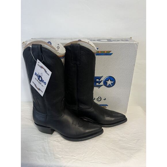 Men\'s Cowboy Classic Leather Boots Rodeo Bravo Black Piel Grasso Size‎ 6